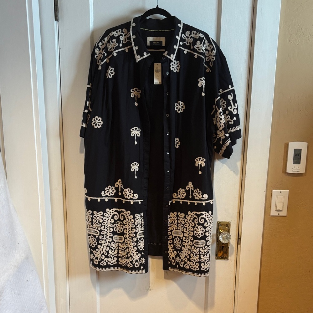 Maeve Black Tunic with White Embroidered Details
